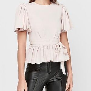 Express NWT belted peplum flutter sleeve, M, blush